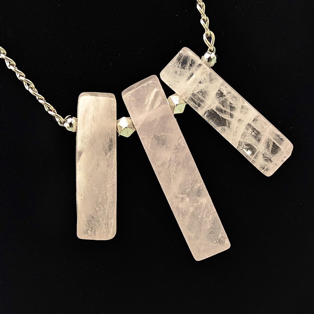 Rose Quartz Crystal Necklace on Silver Chain